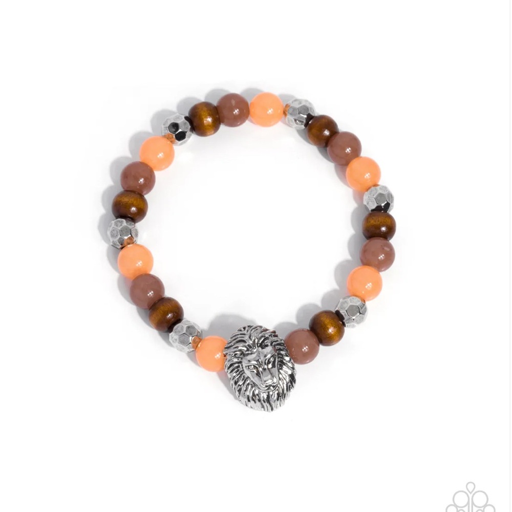 paparazzi Peach Brown Lion Head Bead Bracelet